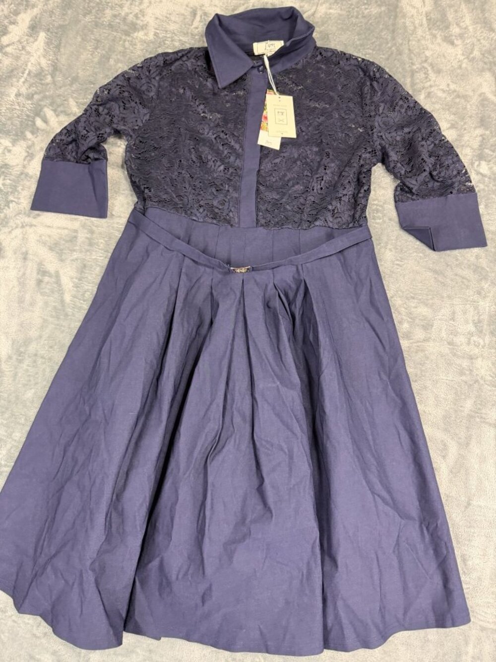 Missmay Womens Navy Blue Lace Fit and Flare 3/4 Sleeve Dress NWT Size 2XL